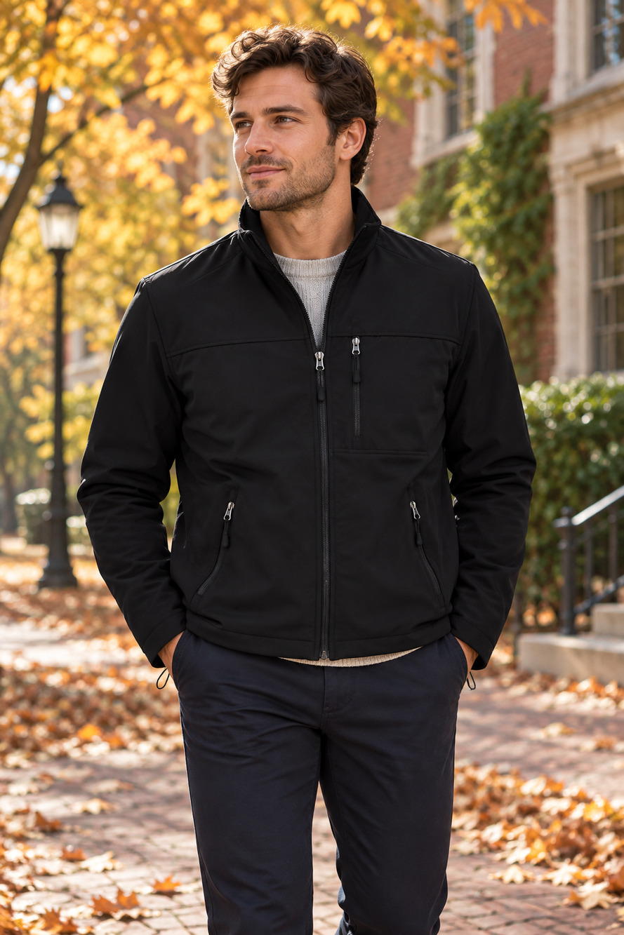 Minimalist Preppy SwissTech men's jacket Sz Large black lined Gorpcore Outdoors